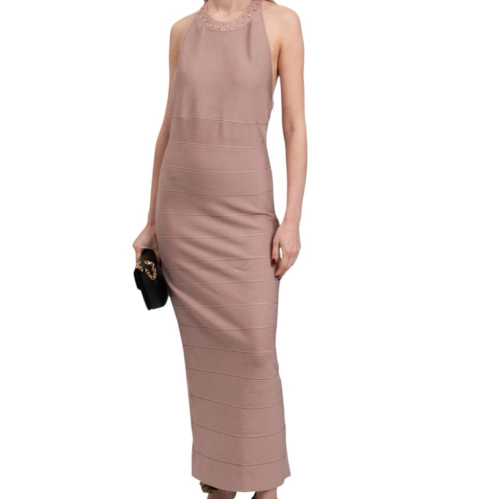 NWT Herve Leger Sleeveless Maxi Dress in Taupe